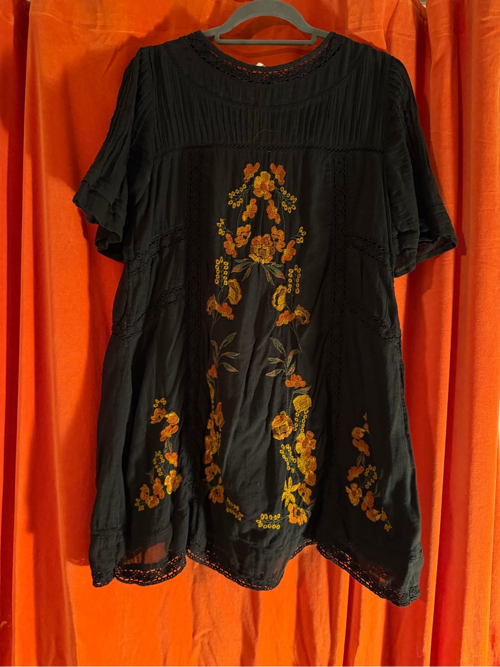Free people Black Boho Floral Embroidered Top